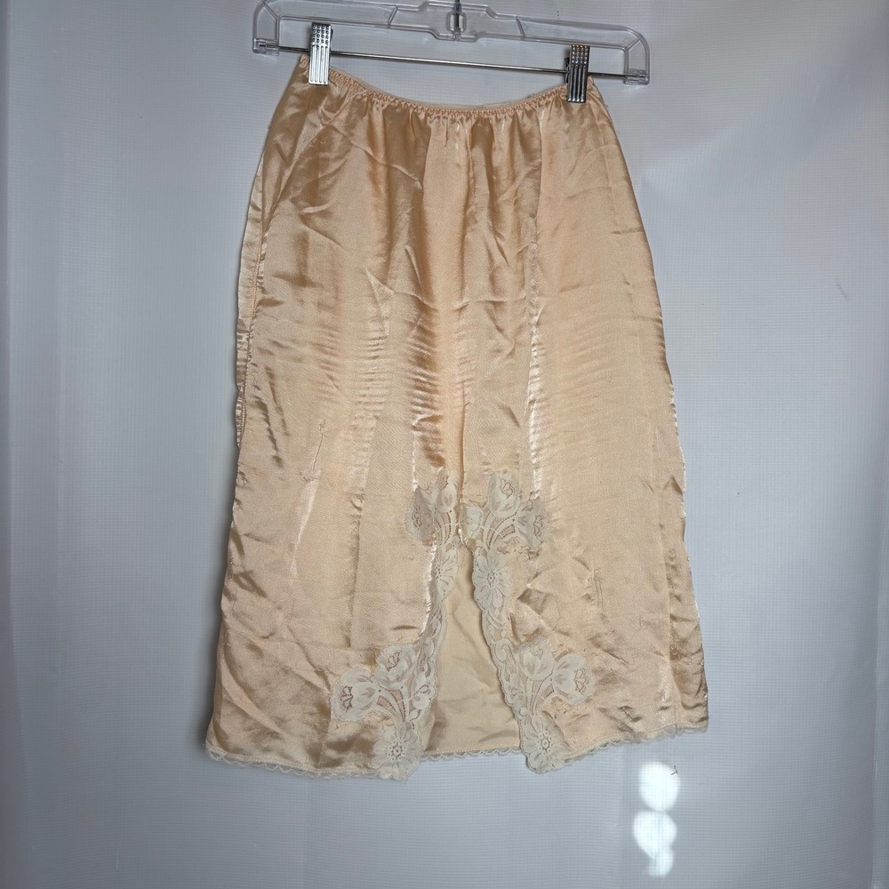 Vintage Lingerie Slip Skirt Top 3 pc Set Champagne Lace Trim Boudoir Loungewear - Picture 1 of 16
